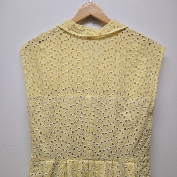 Vintage Betsey Johnson Dress Yellow Eyelet Embroidered Collared A-Line Size 8 - Picture 6 of 15